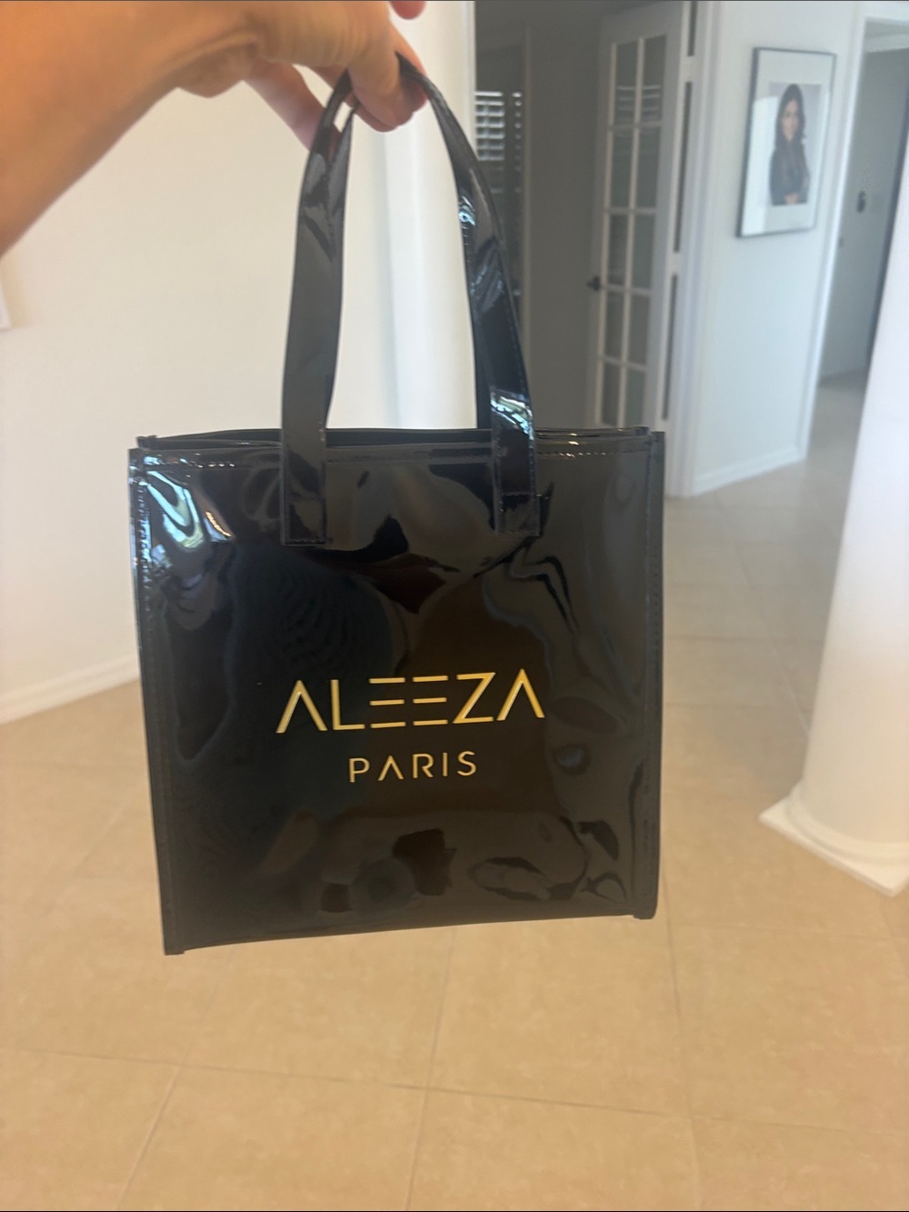 Aleeza Paris Black Patent Tote Bag